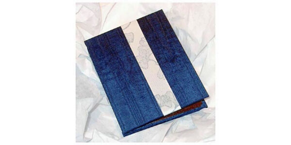 Operetta Book Kit - Assembled with deep blue cover and ginko leaf patterned trim